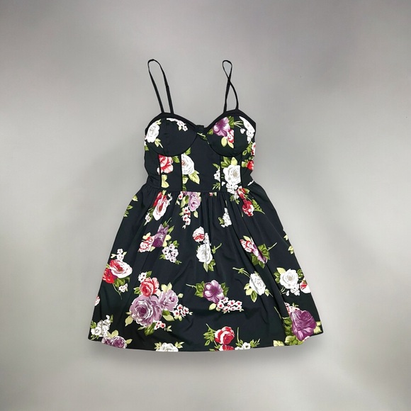 Band of Gypsies Floral Bustier Corset Spaghetti Strap Sundress Roses Black Small - Picture 1 of 11